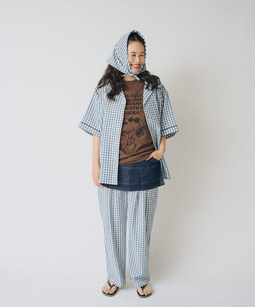 WHIMSIC（ウィムジック）の「【UNISEX】ギンガムチェックバンダナ付きスリーピングシャツ（シャツ/ブラウス・メンズ・ブラック/ブルー/キャメル・FREE）」の19枚目の写真