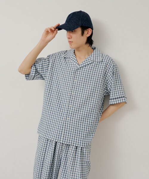 WHIMSIC（ウィムジック）の「【UNISEX】ギンガムチェックバンダナ付きスリーピングシャツ（シャツ/ブラウス・メンズ・ブラック/ブルー/キャメル・FREE）」の18枚目の写真