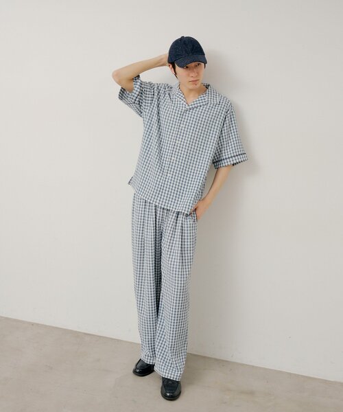 WHIMSIC（ウィムジック）の「【UNISEX】ギンガムチェックバンダナ付きスリーピングシャツ（シャツ/ブラウス・メンズ・ブラック/ブルー/キャメル・FREE）」の16枚目の写真