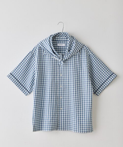 WHIMSIC（ウィムジック）の「【UNISEX】ギンガムチェックバンダナ付きスリーピングシャツ（シャツ/ブラウス・メンズ・ブラック/ブルー/キャメル・FREE）」の13枚目の写真