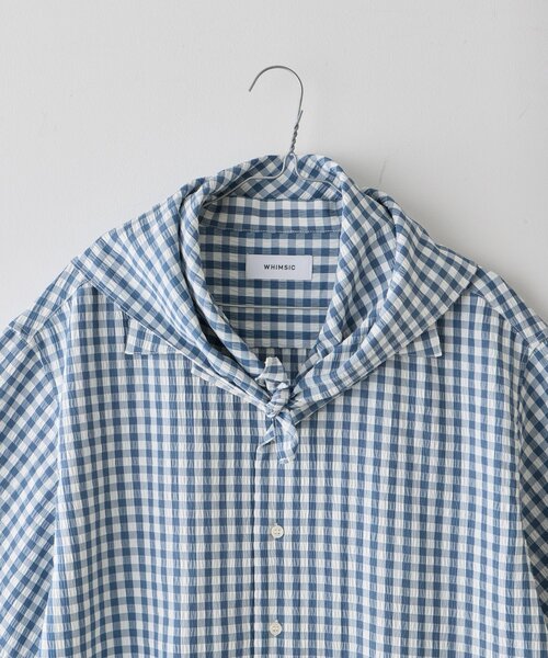 WHIMSIC（ウィムジック）の「【UNISEX】ギンガムチェックバンダナ付きスリーピングシャツ（シャツ/ブラウス・メンズ・ブラック/ブルー/キャメル・FREE）」の12枚目の写真