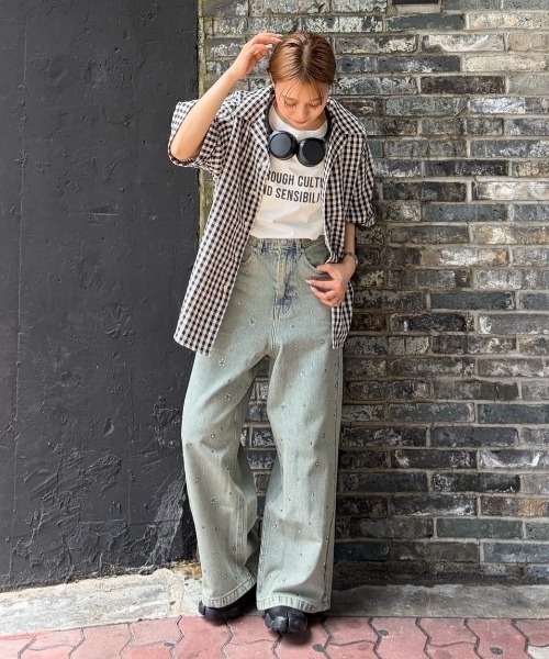 WHIMSIC(ウィムジック)の「【UNISEX】ギンガムチェックバンダナ付きスリーピングシャツ(シャツ/ブラウス・メンズ・ブラック/ブルー/キャメル・FREE)」の7枚目の写真