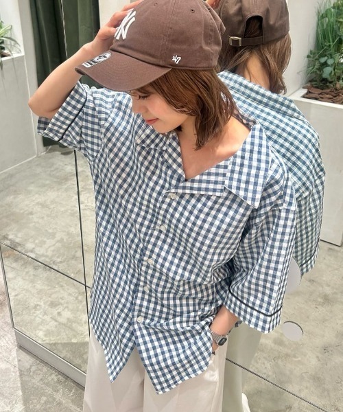 WHIMSIC(ウィムジック)の「【UNISEX】ギンガムチェックバンダナ付きスリーピングシャツ(シャツ/ブラウス・メンズ・ブラック/ブルー/キャメル・FREE)」の16枚目の写真