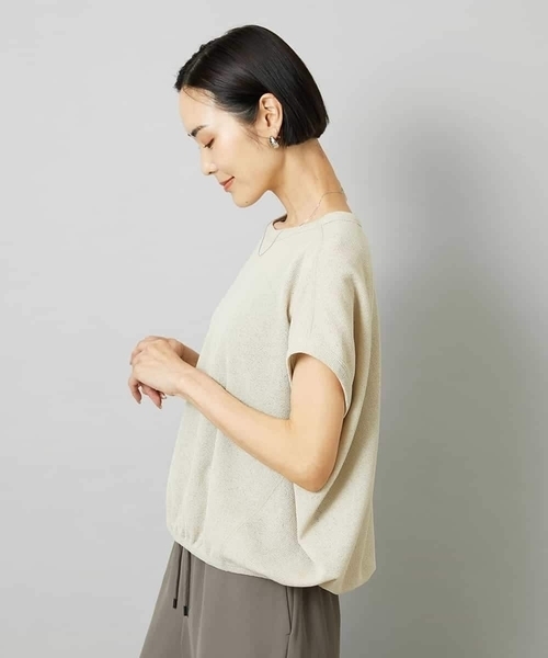 MICHEL KLEIN（ミッシェル・クラン）の「[ドライタッチ]ワッフルバルーンプルオーバー（Tシャツ/カットソー・レディース・ベージュ/ホワイト/ブラック・38）」の4枚目の写真