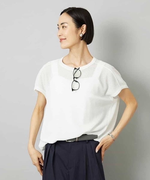 MICHEL KLEIN（ミッシェル・クラン）の「[ドライタッチ]ワッフルバルーンプルオーバー（Tシャツ/カットソー・レディース・ベージュ/ホワイト/ブラック・38）」の7枚目の写真