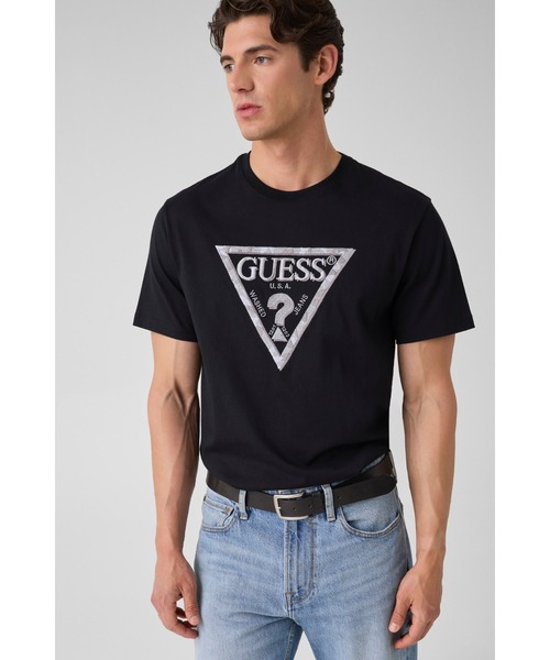Guess(ゲス)の「TRIANGLE Leaves Embroidery Tee Tシャツ 半袖 ロゴTシャツ(Tシャツ/カットソー・メンズ・ブラック/ホワイト・X-LARGE/SMALL/LARGE/MEDIUM)」の2枚目の写真