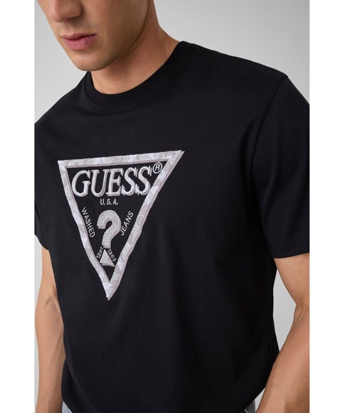 Guess(ゲス)の「TRIANGLE Leaves Embroidery Tee Tシャツ 半袖 ロゴTシャツ(Tシャツ/カットソー・メンズ・ブラック/ホワイト・X-LARGE/SMALL/LARGE/MEDIUM)」の7枚目の写真