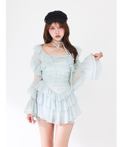 Darich(ダーリッチ)の「グロッシーフリルホルターミニワンピース(ワンピース・レディース・ホワイト/ピンク/サックスブルー/ブラック・FREE/FL)」の15枚目の写真