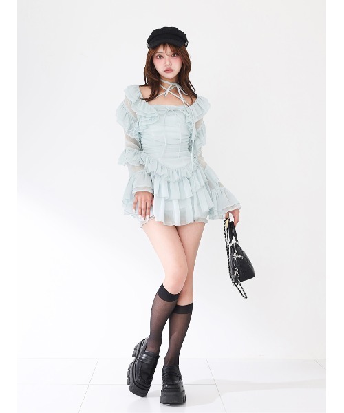 Darich(ダーリッチ)の「グロッシーフリルホルターミニワンピース(ワンピース・レディース・ホワイト/ピンク/サックスブルー/ブラック・FREE/FL)」の14枚目の写真