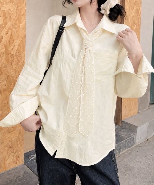 Miniministore(ミニミニストア)の「レースストール付きクレープシャツ 韓国風(シャツ/ブラウス・レディース・ホワイト/アイボリー・L/M)」の9枚目の写真