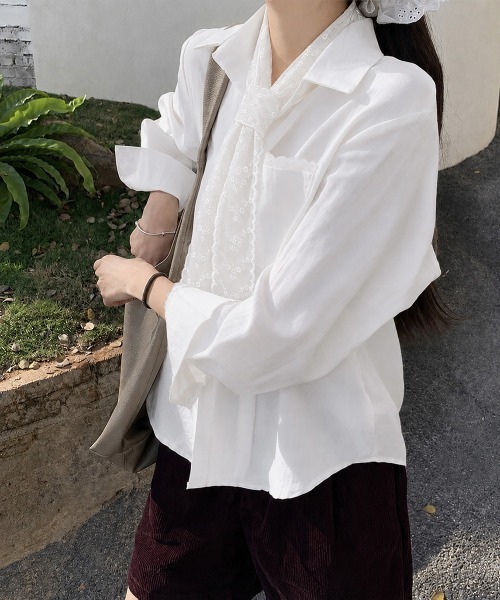 Miniministore(ミニミニストア)の「レースストール付きクレープシャツ 韓国風(シャツ/ブラウス・レディース・ホワイト/アイボリー・L/M)」の14枚目の写真