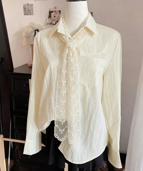 Miniministore(ミニミニストア)の「レースストール付きクレープシャツ 韓国風(シャツ/ブラウス・レディース・ホワイト/アイボリー・L/M)」の21枚目の写真
