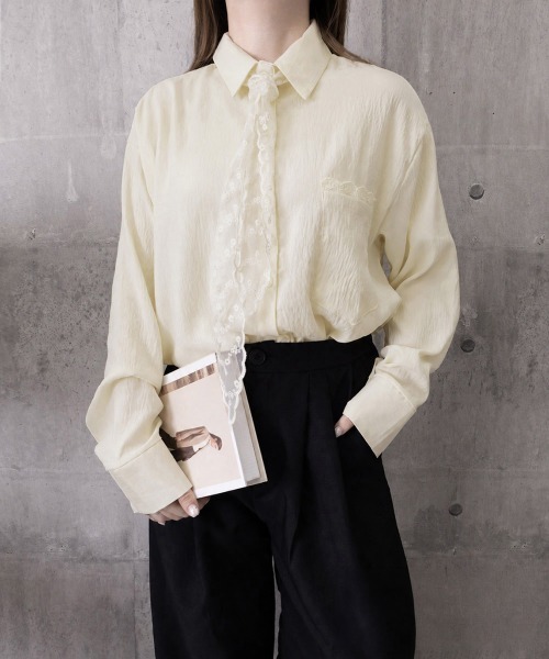 Miniministore(ミニミニストア)の「レースストール付きクレープシャツ 韓国風(シャツ/ブラウス・レディース・ホワイト/アイボリー・L/M)」の22枚目の写真