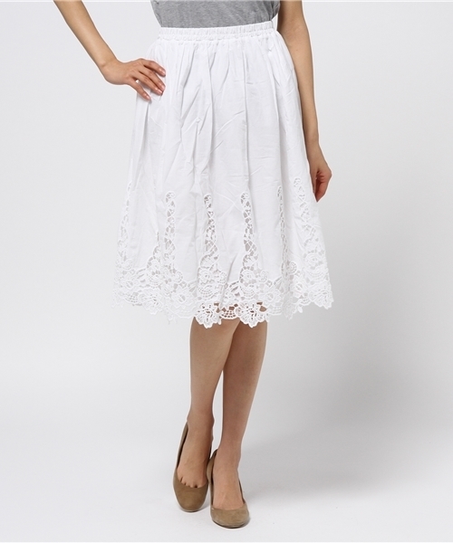 earth music&ecology（アースミュージックアンドエコロジー）の「【2016Summer】ケミカルレース使いスカート（スカート・レディース・ネイビー/カーキ/オフホワイト・FREE）」の10枚目の写真