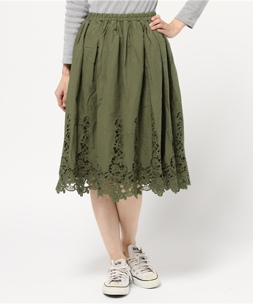 earth music&ecology（アースミュージックアンドエコロジー）の「【2016Summer】ケミカルレース使いスカート（スカート・レディース・ネイビー/カーキ/オフホワイト・FREE）」の3枚目の写真