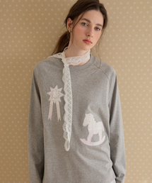 ポニーフラワーパッチワークTシャツ（メランジグレー）