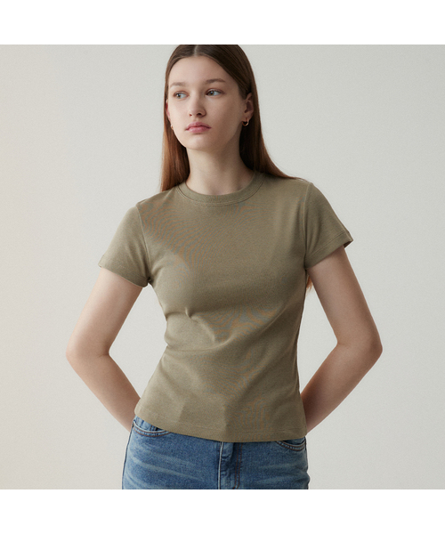 SUARE WOMEN(スアレウーマン)の「(ウィメンズ)エッセンシャルスリムTシャツ - 6カラー(Tシャツ/カットソー・レディース・ホワイト/ブラック/ネイビー/カーキ/ミックスグレー/ブルー・SMALL/MEDIUM)」の5枚目の写真