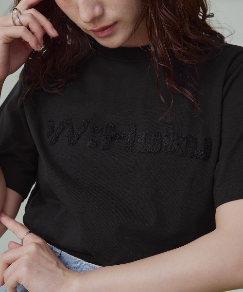 W:Huku(フーク)の「パイル フーク ロゴ シンプル Tシャツ(Tシャツ/カットソー・レディース・オフホワイト/ブラック・FREE)」の1枚目の写真