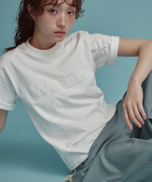 W:Huku(フーク)の「パイル フーク ロゴ シンプル Tシャツ(Tシャツ/カットソー・レディース・オフホワイト/ブラック・FREE)」の3枚目の写真