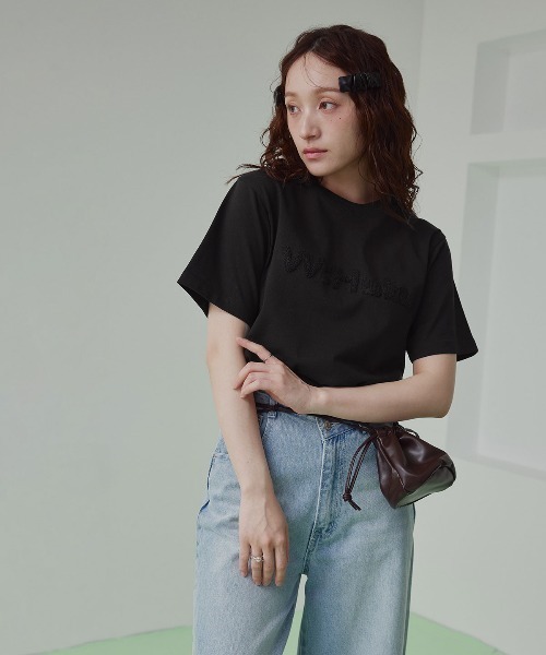 W:Huku(フーク)の「パイル フーク ロゴ シンプル Tシャツ(Tシャツ/カットソー・レディース・オフホワイト/ブラック・FREE)」の4枚目の写真