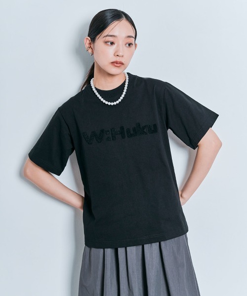 W:Huku(フーク)の「パイル フーク ロゴ シンプル Tシャツ(Tシャツ/カットソー・レディース・オフホワイト/ブラック・FREE)」の8枚目の写真