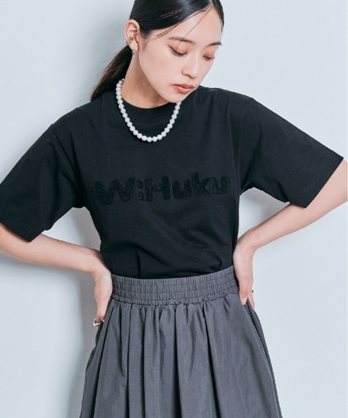 W:Huku(フーク)の「パイル フーク ロゴ シンプル Tシャツ(Tシャツ/カットソー・レディース・オフホワイト/ブラック・FREE)」の22枚目の写真