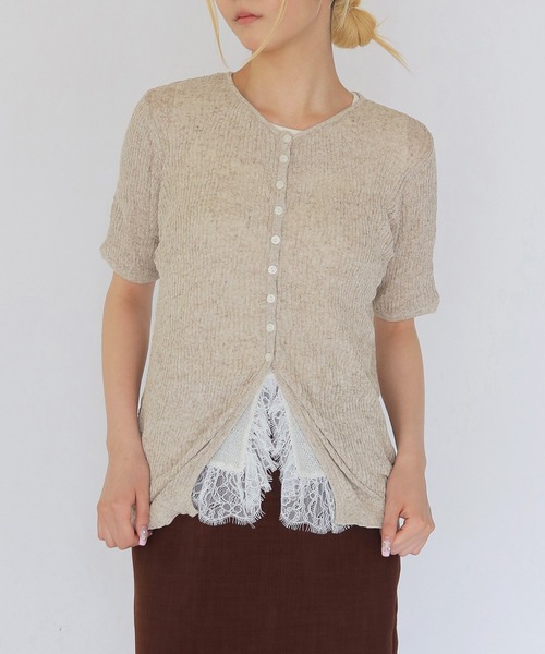 CLEIO(クレイオ)の「【CLEIO】リンクルシアー ボタンカーディガン WRINKLE SHEER BUTTON(Tシャツ/カットソー・レディース・チャコールグレー/ライトグリーン/アイボリー/レッド/ベージュ・FREE)」の4枚目の写真