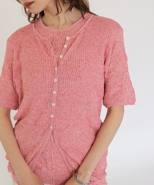 CLEIO(クレイオ)の「【CLEIO】リンクルシアー ボタンカーディガン WRINKLE SHEER BUTTON(Tシャツ/カットソー・レディース・チャコールグレー/ライトグリーン/アイボリー/レッド/ベージュ・FREE)」の1枚目の写真