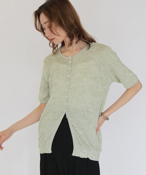 CLEIO(クレイオ)の「【CLEIO】リンクルシアー ボタンカーディガン WRINKLE SHEER BUTTON(Tシャツ/カットソー・レディース・チャコールグレー/ライトグリーン/アイボリー/レッド/ベージュ・FREE)」の5枚目の写真