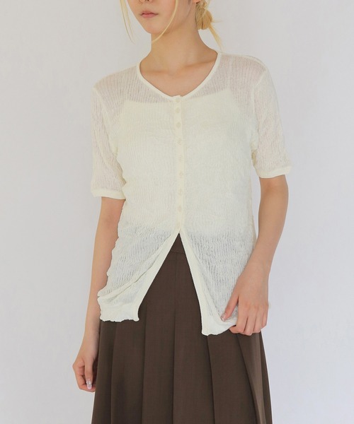 CLEIO(クレイオ)の「【CLEIO】リンクルシアー ボタンカーディガン WRINKLE SHEER BUTTON(Tシャツ/カットソー・レディース・チャコールグレー/ライトグリーン/アイボリー/レッド/ベージュ・FREE)」の7枚目の写真