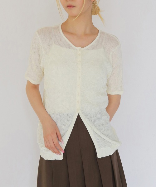 CLEIO(クレイオ)の「【CLEIO】リンクルシアー ボタンカーディガン WRINKLE SHEER BUTTON(Tシャツ/カットソー・レディース・チャコールグレー/ライトグリーン/アイボリー/レッド/ベージュ・FREE)」の8枚目の写真