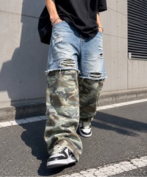 Bls】 【ZM】【Bling Leads】カモフラージュ柄 切り替えデニム（デニム