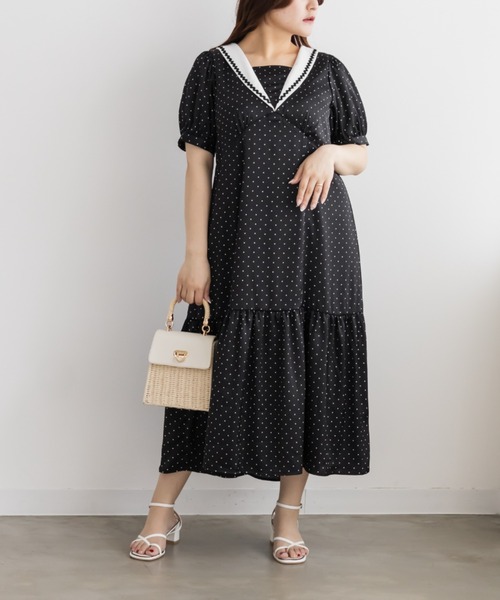 CLETTE（クレット）の「セーラーカラードットワンピース（ワンピース・レディース・ブラック/ブラウン/オフホワイト・4L/3L/LL）」の18枚目の写真