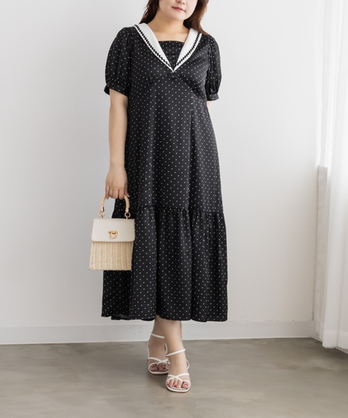 CLETTE（クレット）の「セーラーカラードットワンピース（ワンピース・レディース・ブラック/ブラウン/オフホワイト・4L/3L/LL）」の19枚目の写真