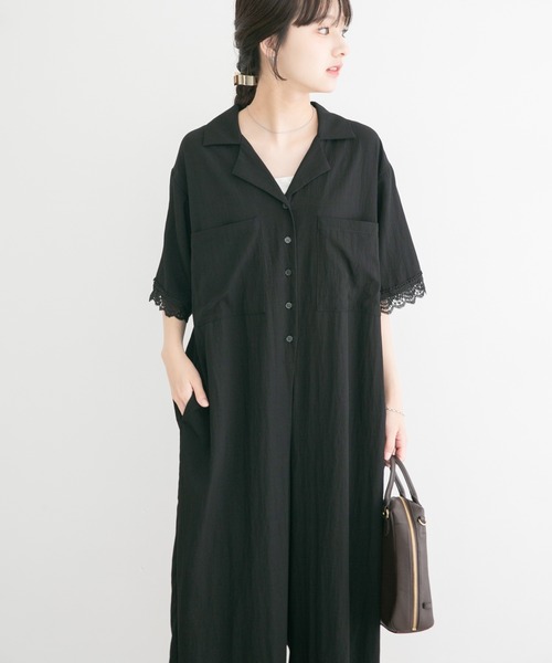 ITEMS URBANRESEARCH(アイテムズ アーバンリサーチ)の「レースドッキングオールインワン(サロペット/オーバーオール・レディース・ブラック/ブラウン系その他・FREE)」の1枚目の写真
