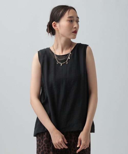 LEPSIM(レプシィム)の「シアードッキングノースリーブ 1017586(Tシャツ/カットソー・レディース・オフホワイト/チャコールグレー・FREE)」の1枚目の写真