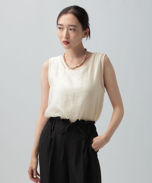 LEPSIM(レプシィム)の「シアードッキングノースリーブ 1017586(Tシャツ/カットソー・レディース・オフホワイト/チャコールグレー・FREE)」の2枚目の写真