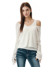 V Neck Layered Knit Set [IVORY]_SEWKT011IVORY