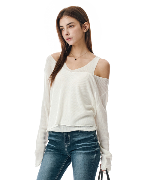 SECONDMONO（セカンドモノローグ）の「V Neck Layered Knit Set [IVORY]_SEWKT011IVORY（ニット/セーター・レディース・その他・FREE）」の2枚目の写真