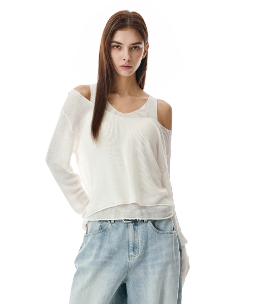 SECONDMONO（セカンドモノローグ）の「V Neck Layered Knit Set [IVORY]_SEWKT011IVORY（ニット/セーター・レディース・その他・FREE）」の3枚目の写真
