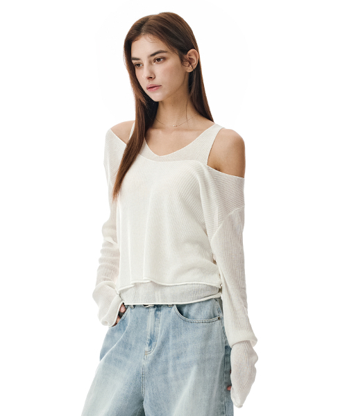 SECONDMONO（セカンドモノローグ）の「V Neck Layered Knit Set [IVORY]_SEWKT011IVORY（ニット/セーター・レディース・その他・FREE）」の4枚目の写真