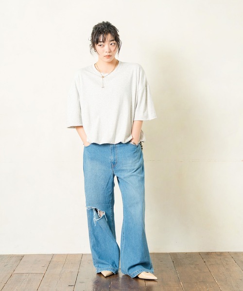 INOIE（イノイエ）の「［INOIE］メランジクールドロップショルダー ルーズカットソー（Tシャツ/カットソー・レディース・アイボリー・S/M）」の4枚目の写真