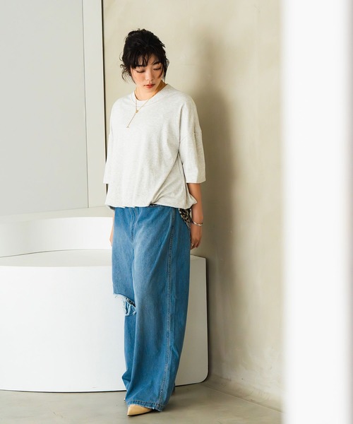 INOIE（イノイエ）の「［INOIE］メランジクールドロップショルダー ルーズカットソー（Tシャツ/カットソー・レディース・アイボリー・S/M）」の5枚目の写真