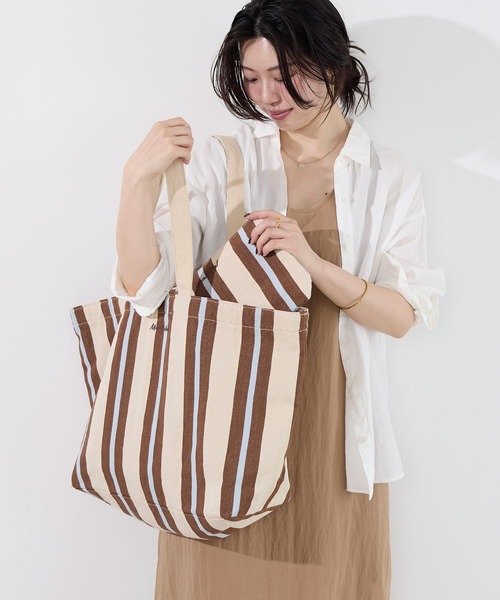 MICA&DEAL（マイカ＆ディール）の「ストライプキャンバストートバッグ（トートバッグ・レディース・イエロー/ブラウン/ネイビー・FREE）」の5枚目の写真