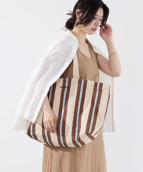 MICA&DEAL（マイカ＆ディール）の「ストライプキャンバストートバッグ（トートバッグ・レディース・イエロー/ブラウン/ネイビー・FREE）」の6枚目の写真