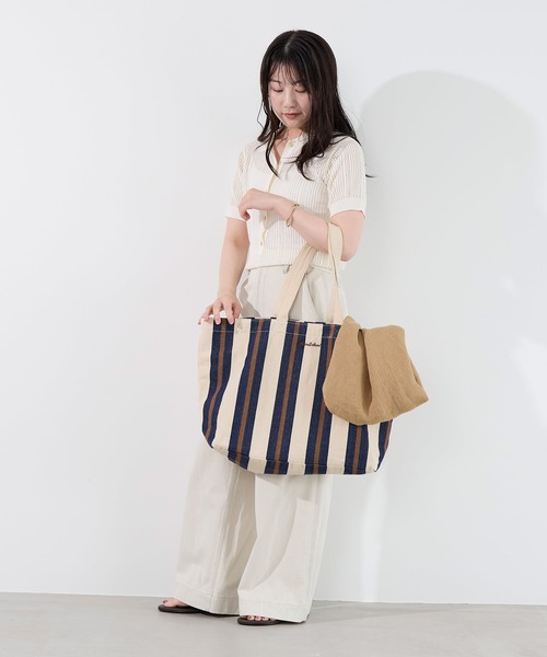 MICA&DEAL（マイカ＆ディール）の「ストライプキャンバストートバッグ（トートバッグ・レディース・イエロー/ブラウン/ネイビー・FREE）」の10枚目の写真