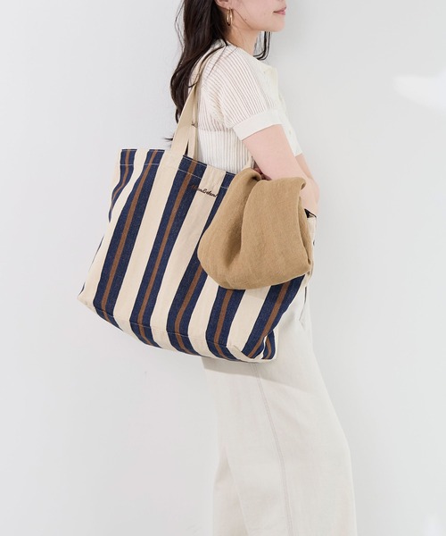 MICA&DEAL（マイカ＆ディール）の「ストライプキャンバストートバッグ（トートバッグ・レディース・イエロー/ブラウン/ネイビー・FREE）」の11枚目の写真