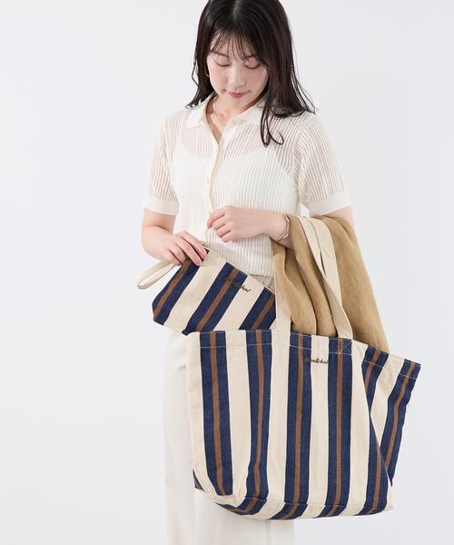 MICA&DEAL（マイカ＆ディール）の「ストライプキャンバストートバッグ（トートバッグ・レディース・イエロー/ブラウン/ネイビー・FREE）」の12枚目の写真