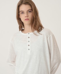 Perushu（ペルーシュ）の「CUTOFF HENLEY SLUB LONG SLEEVE TSHIRT／カットオフヘンリースラブロンT（Tシャツ/カットソー）」
