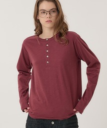 CUTOFF HENLEY SLUB LONG SLEEVE TSHIRT/カットオフヘンリースラブロンT